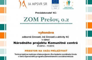 Komunitné centrum ZOM Prešov v prevádzke