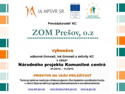 Aktivity Komunitného centra ZOM Prešov